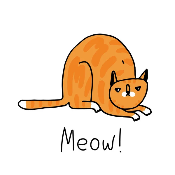 Red Cat Söt Rolig Karaktär Doodle Tecknad Stil Ginger Grinig — Stock vektor