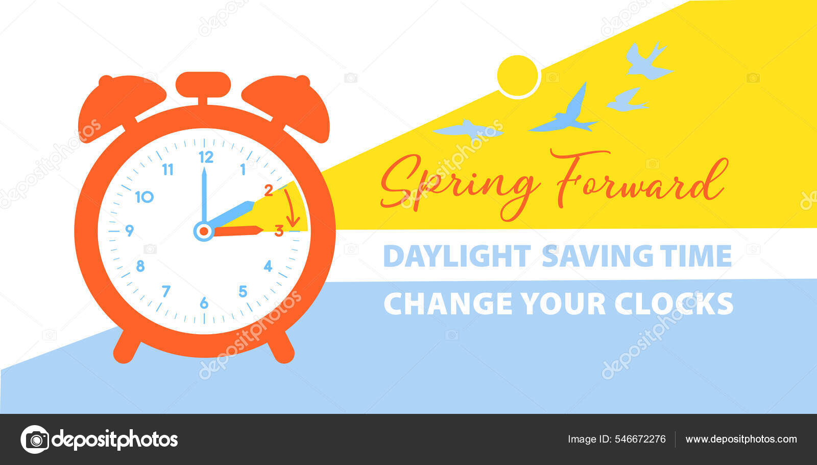 Daylight Saving Time Banner Clocks Moves Forward One Hour Spring Stock