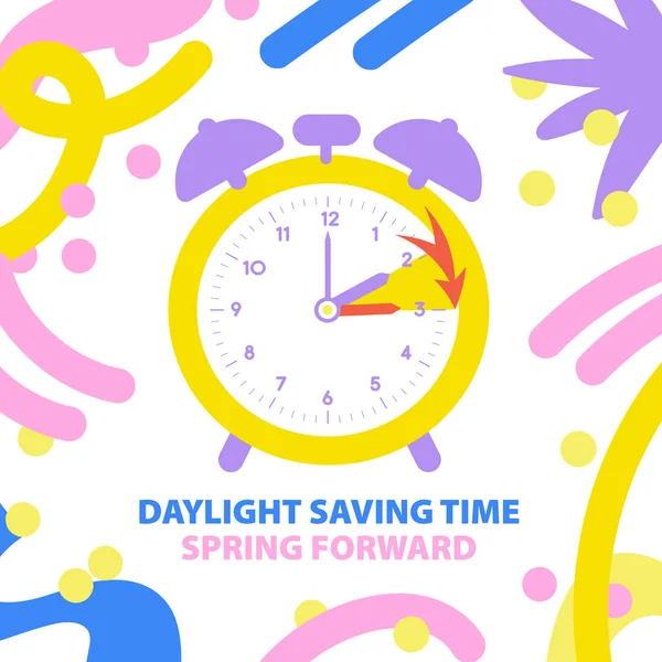 Spring Daylight Saving Time Concept Spring Vooruit Tijd Banner Grappige — Stockvector