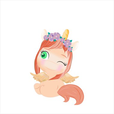 Kırmızı tek boynuzlu at sırtında oturuyor.