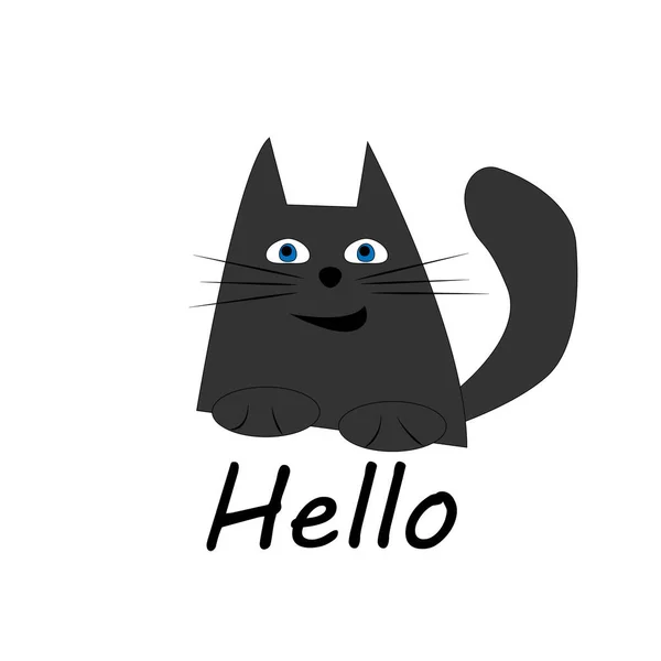 Neşeli gri bir kedi merhaba diyor.