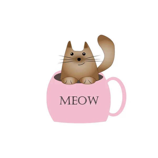 Kupadaki neşeli kahverengi kedi.