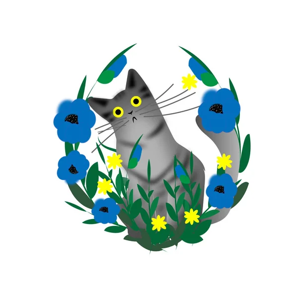 Katt Blå Färger Utan Bakgrund — Stock vektor