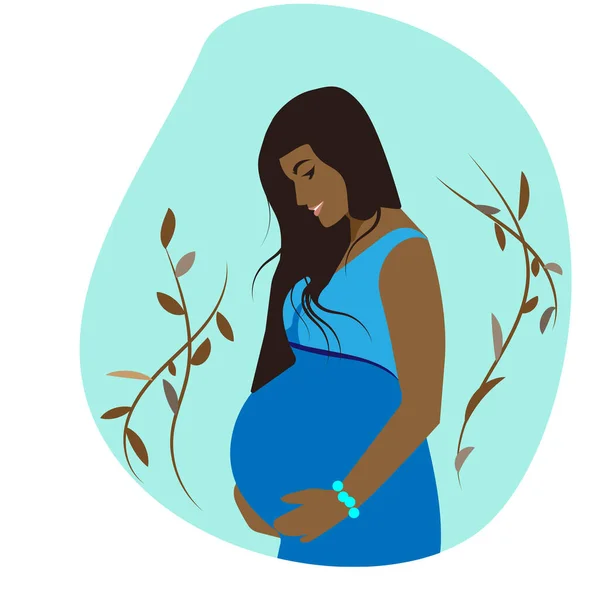 Zwangere Meisje Een Blauwe Jurk — Stockvector