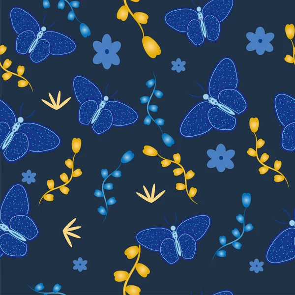 Mavi arka planda yıldız kelebekleri deseni
