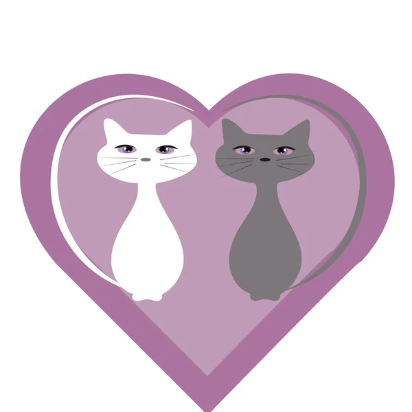 Twee Katten Een Roze Hart — Stockvector