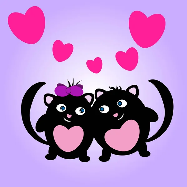 Cats Hug Hearts — Stock Vector