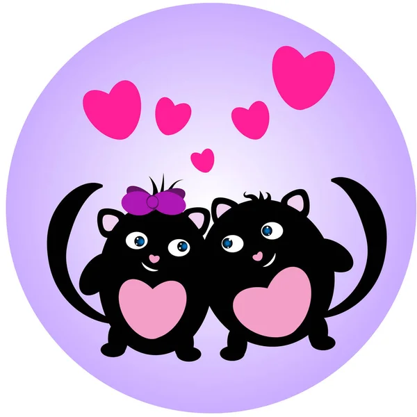 Cats Hug Hearts Circle — 图库矢量图片#