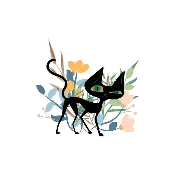 Çiçek tarhında bir kedi