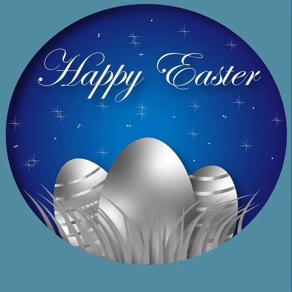 Mutlu Paskalya gümüş yumurtaları mavi arka plan