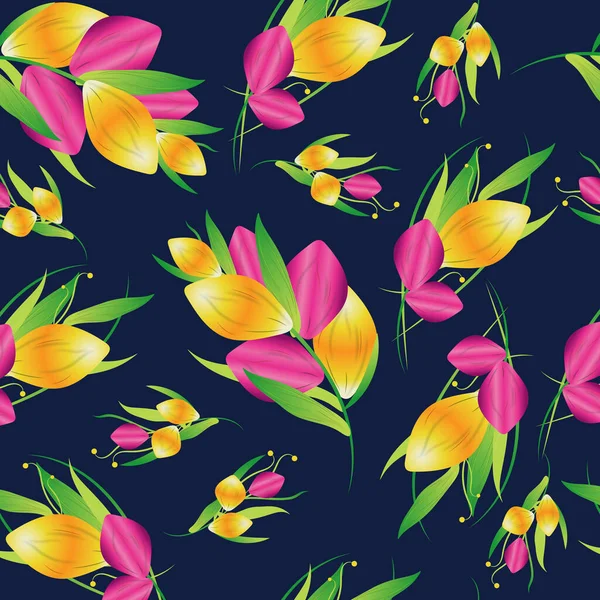 Mavi arkaplandaki lalelerden oluşan bir desen