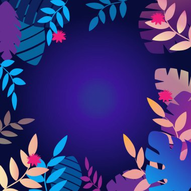  Mavi yeşil yapraklı yağmur ormanı çerçevesi