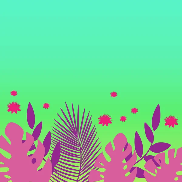 Tropical Verano Hojas Rosadas Fondo Verde Claro — Vector de stock