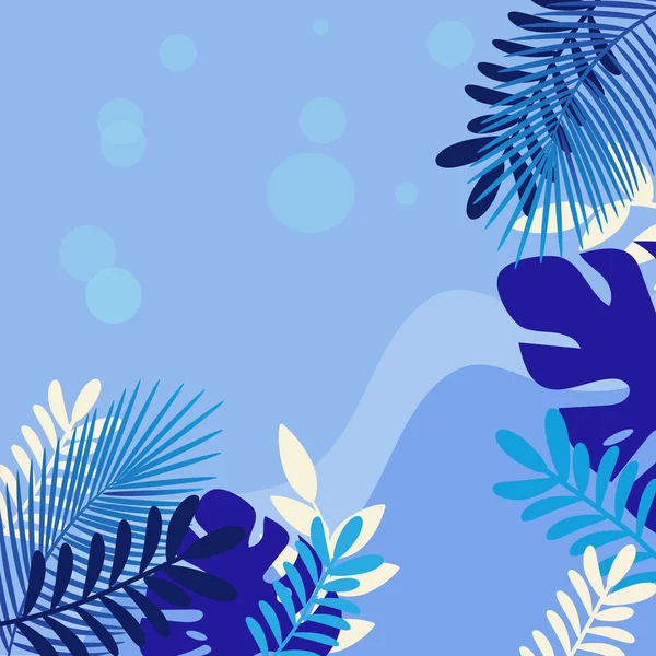 Mundo Submarino Con Plantas Tropicales Fondo Azul — Vector de stock