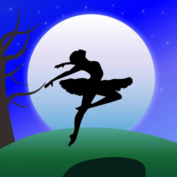 Ballerine Sur Fond Lune — Image vectorielle