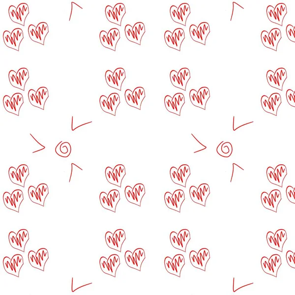 Das Sich Wiederholende Muster Der Herzen Auf Weißem Hintergrund Doodle — Stockfoto