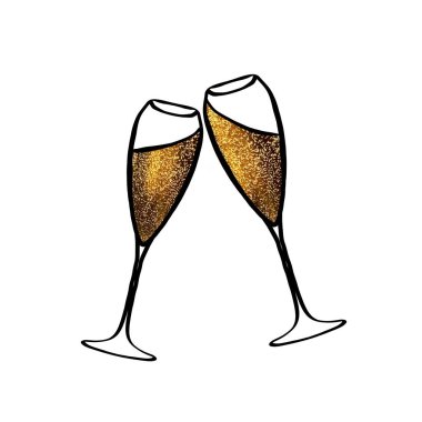 İki kadeh şampanya ya da şarap. Bir karalama tasviri