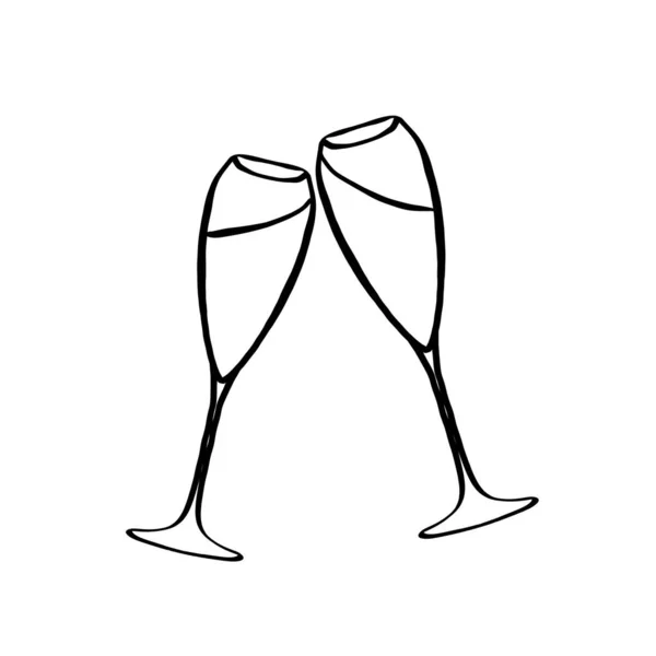 Dois Copos Champanhe Vinho Ilustração Rabisco — Fotografia de Stock