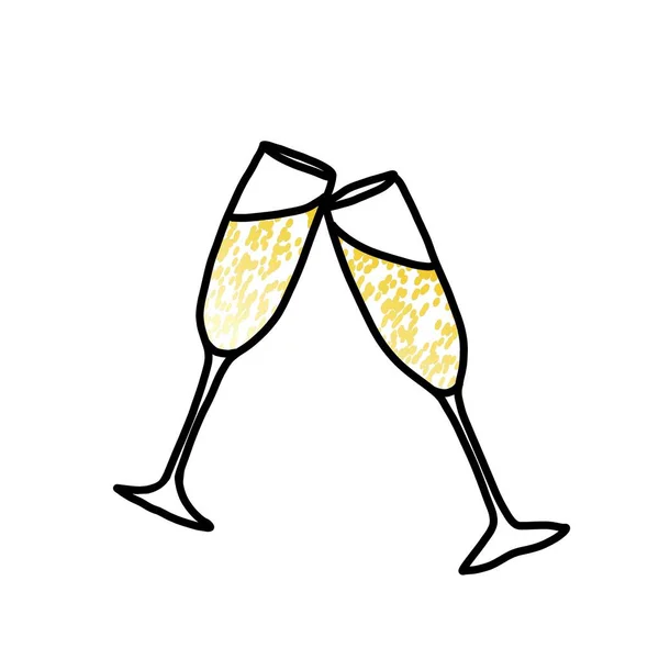 Twee Glazen Champagne Wijn Illustratie Van Een Doodle — Stockfoto