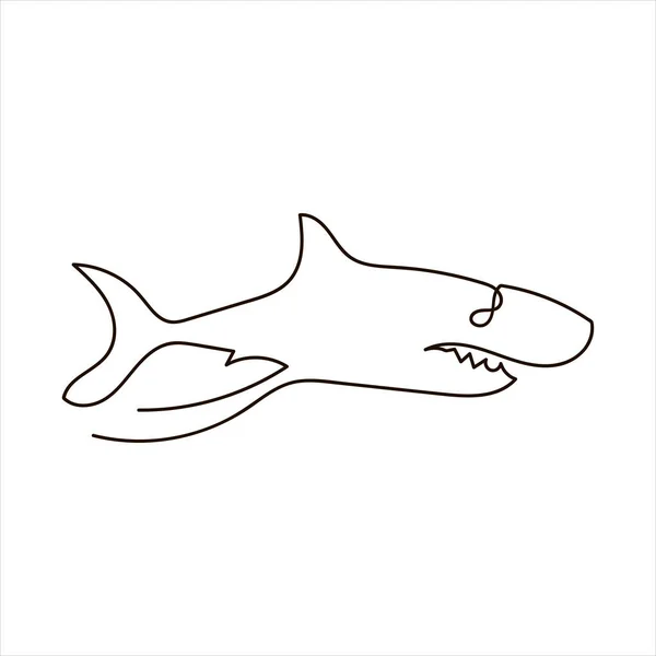 Hammer Fish Drawn Single Line Shark One Line Doodle Illustration — Stock Photo, Image