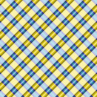 Damalı desen. Renkli çizgilerin ahenkli dokuması. Kumaşları, tekstil ürünlerini, hediye paketlerini, basılı ürünleri, reklamları, kupür defterlerini süslemek için harika. Mavi ve sarı çizgiler.