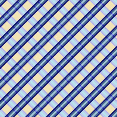 Damalı desen. Renkli çizgilerin ahenkli dokuması. Kumaşları, tekstil ürünlerini, hediye paketlerini, basılı ürünleri, reklamları, kupür defterlerini süslemek için harika. Mavi ve sarı çizgiler.