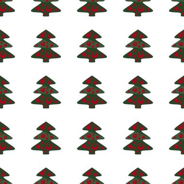 Kusursuz bir Noel ağacı görüntüsü. Noel ağaçlarıyla tekrarlanan şablonlar. Kartpostallar, afişler, kapaklar, albümler, mobil ekran koruyucular, hatıra defteri, reklamlar, bloglar için arka plan