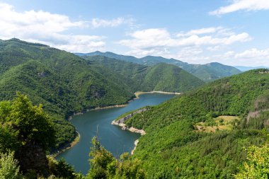 Vacha barajı etrafındaki yeşil tepeler, Rodop Dağları, Filibe Bölgesi, Bulgaristan.