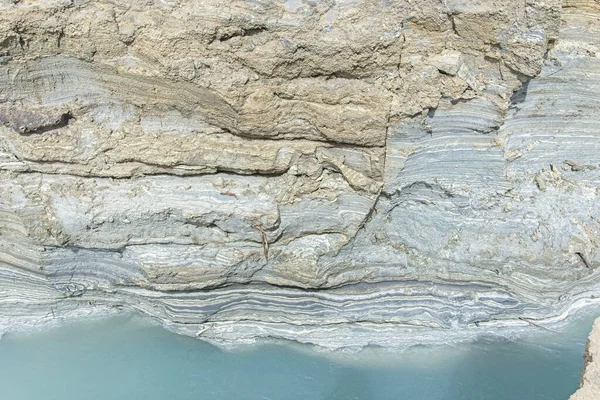 Sinkhole Filled Turquoise Water Dead Sea Coastline Leyers Mud Salt — Stock Photo, Image