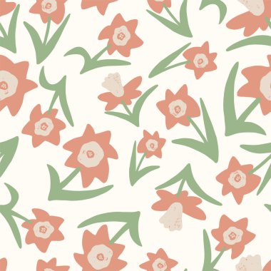 Vektör basit ve modern İskandinav tasarımı çiçek illüstrasyonu kusursuz tekrarlanmayan moda tekstil dijital sanat 