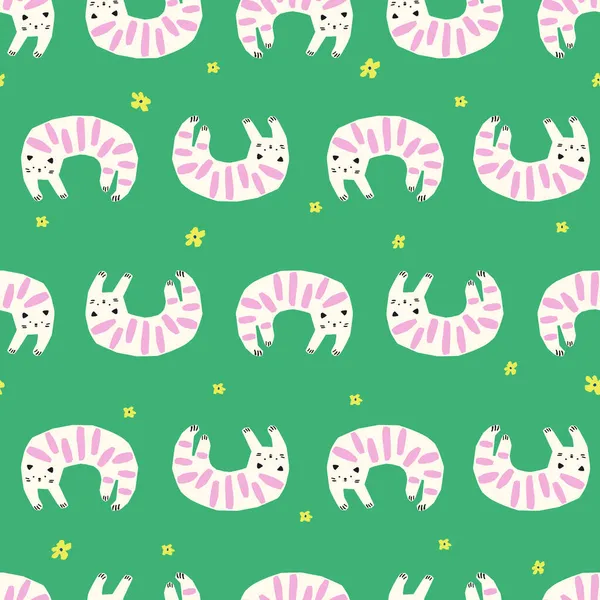 Simple Cute Cat Animal Illustration Motif Seamless Repeat Pattern Kids — Stock Photo, Image
