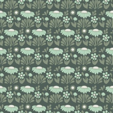 Retro rengi İskandinavya çiçeği ve güneş çizimi pürüzsüz tekrar desenli ev dekoru desenli moda kumaşı ve tekstil dijital grafik kaynağı