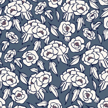 El çizimi kalem fırçası darbesi basit çiçek çizimi kusursuz tekrar desenli ev dekorasyonu moda kumaşı ve tekstil