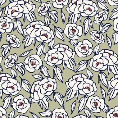 El çizimi kalem fırçası darbesi basit çiçek çizimi kusursuz tekrar desenli ev dekorasyonu moda kumaşı ve tekstil