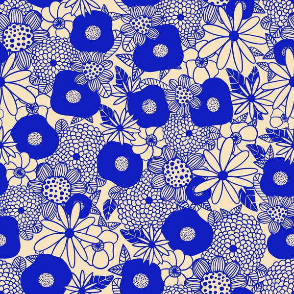Scandinavian Flower Bouquet Outline Black White Illustration Seamless Repeat Pattern — Stock Photo, Image