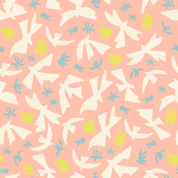Vögel Und Natur Blume Einfache Formen Illustration Nahtlose Wiederholung Muster — Stockfoto