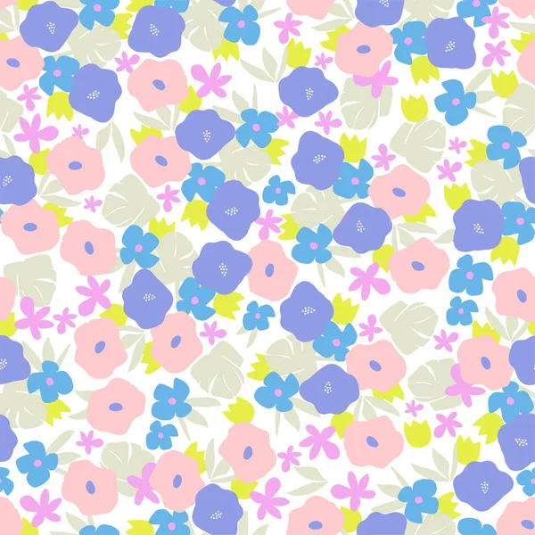 Vector Cute Retro Color Contemporary Small Flower Illustration Seamless Repeat — Stock Vector
