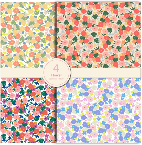 Sevimli retro renk çağdaş küçük çiçek illüstrasyonunu kusursuz bir şekilde tekrarla biçimsiz desen 4 renk yolu koleksiyonu moda tekstil dijital sanat paketi