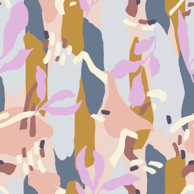 Vektör soyut modern şekil ve yaprak illüstrasyonu kusursuz tekrarlama deseni ev dekoru baskı tekstil kumaşı 