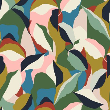 Soyut çağdaş modern yaprak katmanlı motif illüstrasyonu kusursuz tekrarlanmayan ev dekoru baskı tekstil baskı kumaşı 