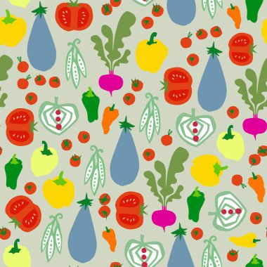Vektör sebzeler, resimleme motifini ev ve mutfak dekoru tekstil dijital sanat eserleri gibi pürüzsüz tekrarlar olarak ayarladı  