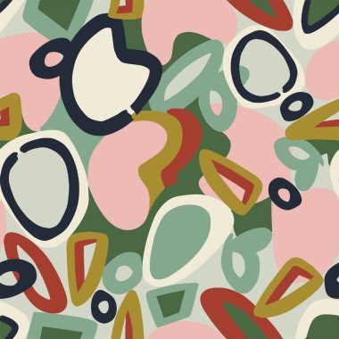 Vektör el çizimi soyut şekiller kolaj illüstrasyon motifsiz tekrarlanmayan moda ev yapımı kumaş baskı tekstil dijital sanat eserleri