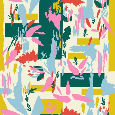 Vektör soyut resim karalama çizimi kusursuz tekrarlanmayan moda kumaşı dijital sanat eseri