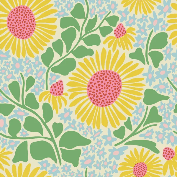 Vektör elle çizilmiş ayçiçeği çizimi kusursuz tekrarlanmayan desen moda, ev ve mutfak baskı kumaş tasarımı dijital sanat tasarımı