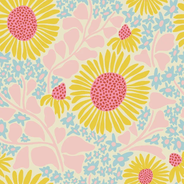 Vektör elle çizilmiş ayçiçeği çizimi kusursuz tekrarlanmayan desen moda, ev ve mutfak baskı kumaş tasarımı dijital sanat tasarımı