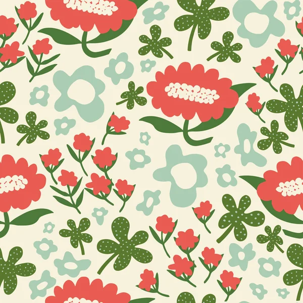 Vector Scandinavian Flower Illustration Seamless Reflect Pattern Home Kitchen Fabric — 스톡 벡터