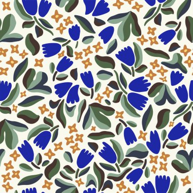 Vektör el çizimi laleler, yaprak ve küçük çiçek motifli çizimler kusursuz tekrarlanmayan desenler moda ve ev yapımı dijital sanat eserleri