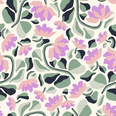 Vektör retro renk çiçek illüstrasyon motifi kusursuz tekrarlama motifi moda ve ev mutfak baskı kumaş dijital sanat eserleri