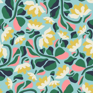 Vektör retro renk çiçek illüstrasyon motifi kusursuz tekrarlama motifi moda ve ev mutfak baskı kumaş dijital sanat eserleri