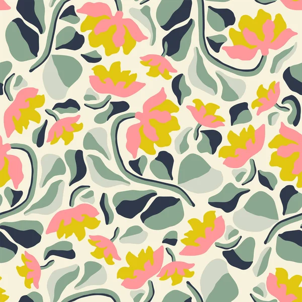 Vector Retro Kleur Bloem Illustratie Motief Naadloze Herhaling Patroon Mode — Stockvector